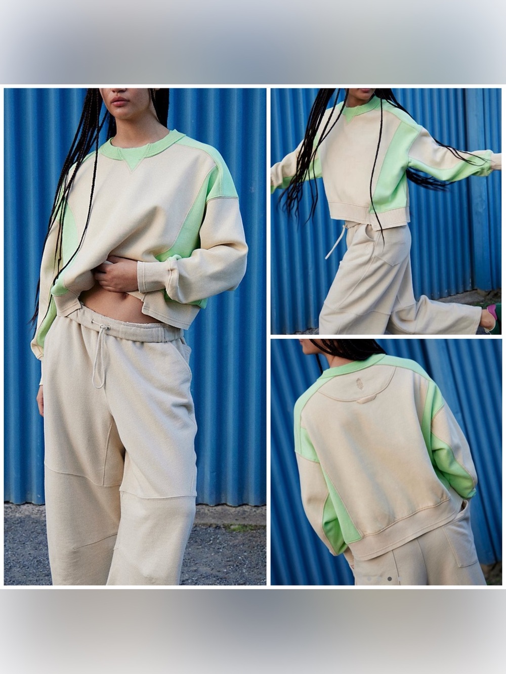 NWOT Free People FP Movement Intercept Color Block Pullover - Sesame Limezest- L